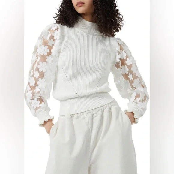 NWT FRENCH CONNECTION Juri Mozart Floral Appliqué Sweater. - Picture 3 of 9